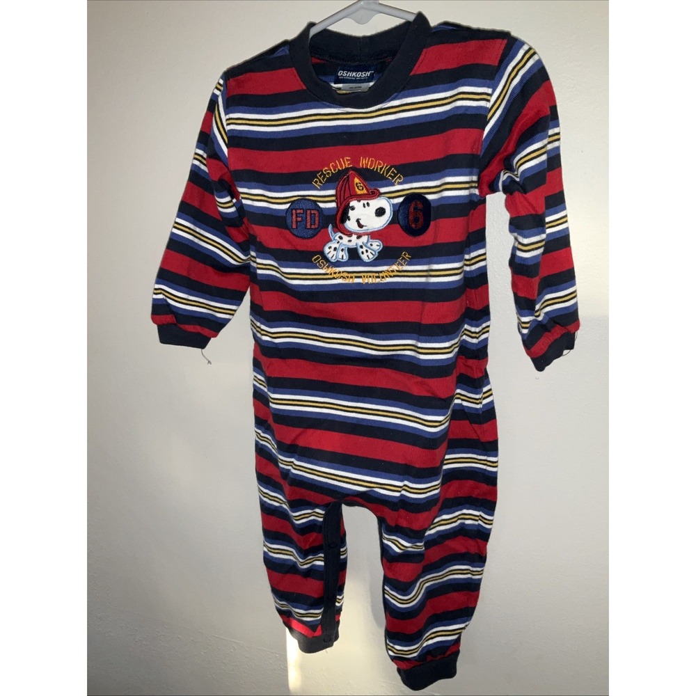Vintage OshKosh B'gosh Striped Firefighter Dalmatian Romper 24 Months Multicolor